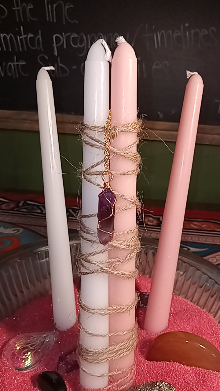 Amethyst Crystal Wire Wrapped Pendant Necklace